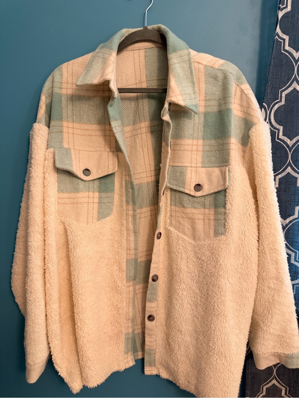 Teddy Shacket in Cream and Mint Plaid